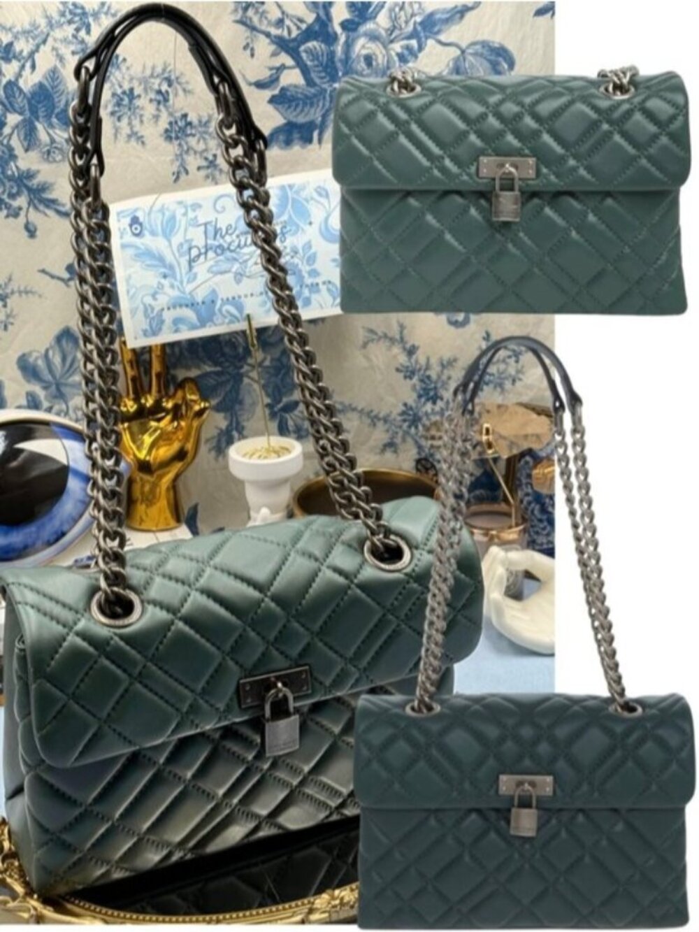 🆕 KURT GEIGER LONDON 🧿 NWOT Brixton Lock Quilted Leather Shoulder Bag, Green